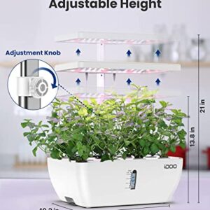 iDOO WiFi 12 Pods Hydroponic Growing System with 6.5L Water Tank, Smart Hydro Indoor Herb Garden Up to 14.5", Plants Germination Kit with Pump System, Fan, Grow Light for Home Kitchen Gardening, White