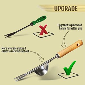 Betus Manual Hand Weeder - Bend-Proof Leverage Base for Super Easy Weed Removal & Deeper Digging - Sturdy Chrome Plated Steel - Compact Garden Weed Puller Tool for Yard Lawn and Farm