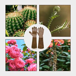 Garden Gloves Women&Men,Rose Pruning Gloves Pigskin Leather Puncture Resistance Long Sleeve Rose Gardening Gloves,Thorn Proof Garden Work Gauntlet with Forearm Protection (L, Brown)