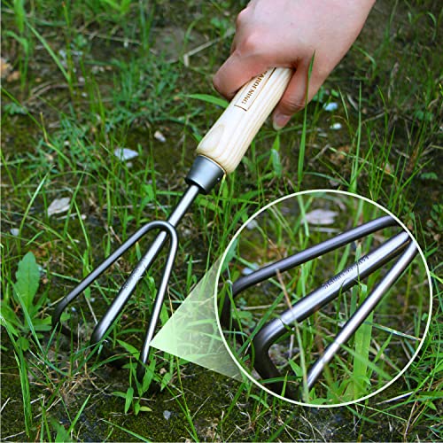 N&V Gardening Tools Set, 3 Pcs Garden Tools Set, Nickel Plated Stainless Steel Heavy Duty Gardening Tools Kit, Hand Trowel, Dibble and Hand Rake