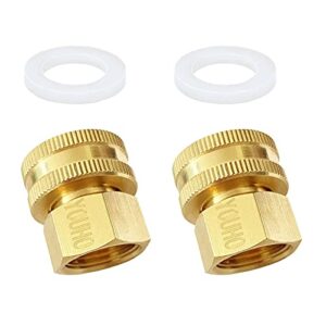 youho solid brass garden hose fittings connectors adapter heavy duty brass repair female to female double female dual water hose connector(3/4″ ght female to 1/2″ npt female) 2 pcs