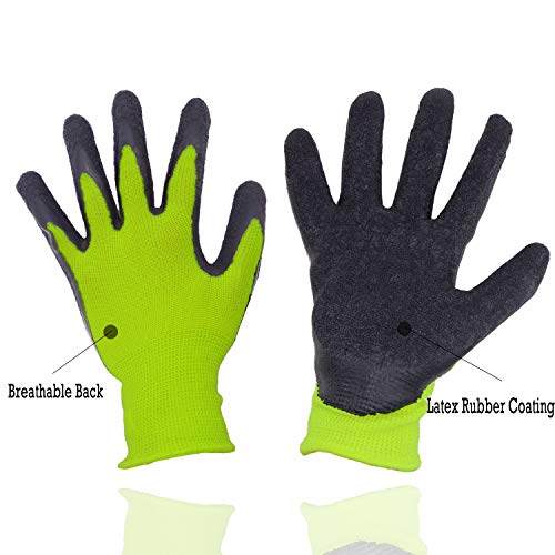 HANDLANDY Kids Gardening Gripper Gloves for age 3-13, 2 Pairs Foam Rubber Coated Garden Gloves for girls boys (Size 3 (age 5-6))