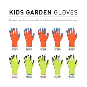 HANDLANDY Kids Gardening Gripper Gloves for age 3-13, 2 Pairs Foam Rubber Coated Garden Gloves for girls boys (Size 3 (age 5-6))