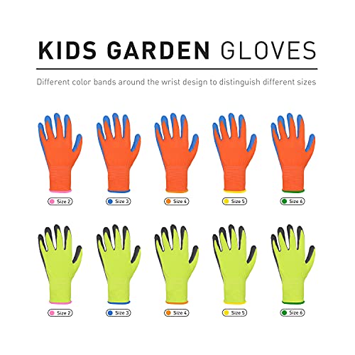 HANDLANDY Kids Gardening Gripper Gloves for age 3-13, 2 Pairs Foam Rubber Coated Garden Gloves for girls boys (Size 3 (age 5-6))