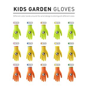 HANDLANDY Kids Gardening Gloves for Age 2-13 Latex Free, 3 Pairs Nitrile Coated Toddler Garden Gloves for Childrens Little Girls Boys Youth (Size 2（for age 2-4）)