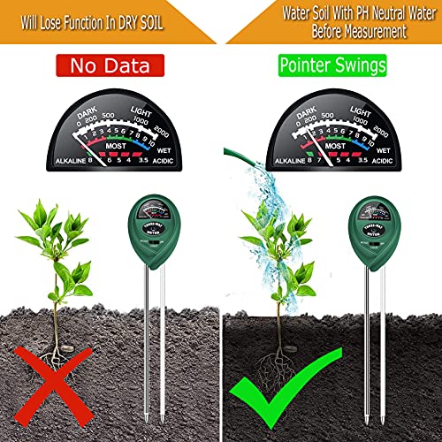 KUNELL PAPO Soil Test Kit for Moisture, pH& Sunlight Meter,3 in 1 Soil Tester for Plant, Vegetables, Garden, Lawn, Farm, Indoor/Outdoor Use (No Battery Need)（Green）