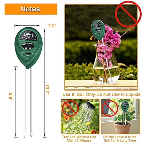 KUNELL PAPO Soil Test Kit for Moisture, pH& Sunlight Meter,3 in 1 Soil Tester for Plant, Vegetables, Garden, Lawn, Farm, Indoor/Outdoor Use (No Battery Need)（Green）