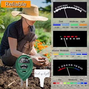 KUNELL PAPO Soil Test Kit for Moisture, pH& Sunlight Meter,3 in 1 Soil Tester for Plant, Vegetables, Garden, Lawn, Farm, Indoor/Outdoor Use (No Battery Need)（Green）