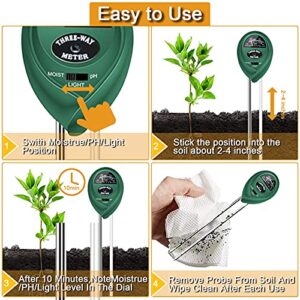 KUNELL PAPO Soil Test Kit for Moisture, pH& Sunlight Meter,3 in 1 Soil Tester for Plant, Vegetables, Garden, Lawn, Farm, Indoor/Outdoor Use (No Battery Need)（Green）