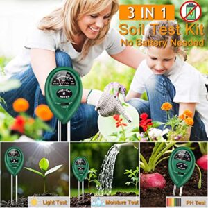 KUNELL PAPO Soil Test Kit for Moisture, pH& Sunlight Meter,3 in 1 Soil Tester for Plant, Vegetables, Garden, Lawn, Farm, Indoor/Outdoor Use (No Battery Need)（Green）