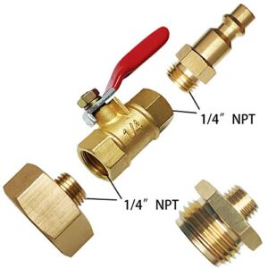 Lomodo Winterize Blowout Adapter Winterizing Tool with 1/4" Quick Connect Plug and 3/4" Garden Hose Threading, Brass Quick Fitting with Ball Valve for Blowing Out Water to Winterize Water Lines