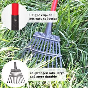 Adjustable Garden Rake for Leaves,38”-63”Long Handle Garden Rake,Expanding Metal 11 Tines Shrub Rake,Lightweight Heavy Duty Handle Thatch Rake,Professional Lawn Rake to Collect Leaf & Poop among Yards