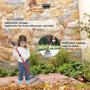 Adjustable Garden Rake for Leaves,38”-63”Long Handle Garden Rake,Expanding Metal 11 Tines Shrub Rake,Lightweight Heavy Duty Handle Thatch Rake,Professional Lawn Rake to Collect Leaf & Poop among Yards