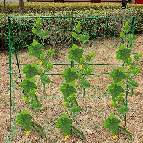 DECOHS A-Frame Metal Garden Trellis Set for Raised Bed-47x 47 Inch Detachable Cucumber Climbing Trellis with Net and Clips-Garden Climbing Trellis for Outdoor Plant Cucumber Flowers Vegetables