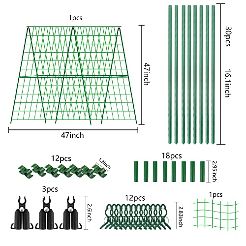 DECOHS A-Frame Metal Garden Trellis Set for Raised Bed-47x 47 Inch Detachable Cucumber Climbing Trellis with Net and Clips-Garden Climbing Trellis for Outdoor Plant Cucumber Flowers Vegetables