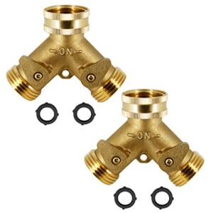 atdawn 2 way brass hose splitter, 3/4″ brass hose connectors, y connector garden hose adapter, 2 pack