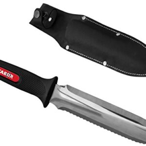 TABOR TOOLS H31A Hori Hori Garden Knife, Soil Knife, Landscaping and Weeding Tool, Ideal for Gardening, Hunting, Camping and Metal Detecting, with Strong PU Leather Sheath and Stainless Steel Blade.