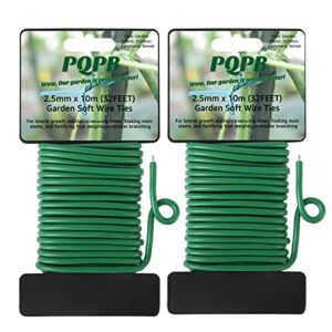 pqpb garden twist ties soft reusable rubber wire green heavy duty plant support twine for gardening,office,home (2pcs x 32.8feet, total 65.8feet),green ,rubber plant ties green 65.6ft(pq10)