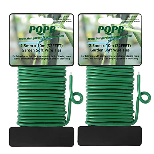 PQPB Garden Twist Ties Soft Reusable Rubber Wire Green Heavy Duty Plant Support Twine for Gardening,Office,Home (2PCS X 32.8feet, Total 65.8feet),Green ,Rubber Plant Ties Green 65.6ft(PQ10)