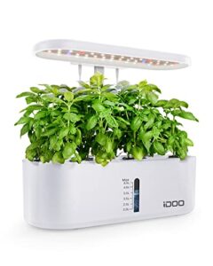 idoo hydroponics growing system, 10 pods smart garden with auto timer, led grow light, indoor herb garden, height adjustable, water shortage alarm for home kitchen