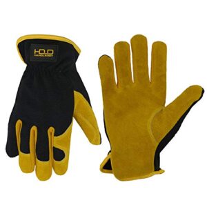 handlandy men leather gardening gloves, utility work gloves for mechanics, construction, driver, dexterity breathable design large
