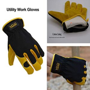 HANDLANDY Men Leather Gardening Gloves, Utility Work Gloves for Mechanics, Construction, Driver, Dexterity Breathable Design Large