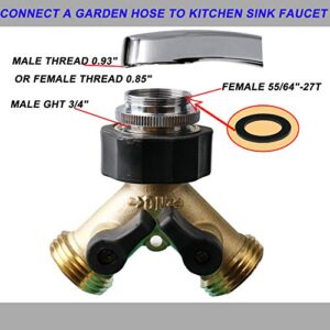 WHK Faucet Adapter Faucet to Hose Adapter Multi-Thread Garden Hose Adapter kitchen Sink Faucet Adapter to Garden Hose Brass Aerator Adapter for Female to Male and Male to Male-Chrome plated (2pack）