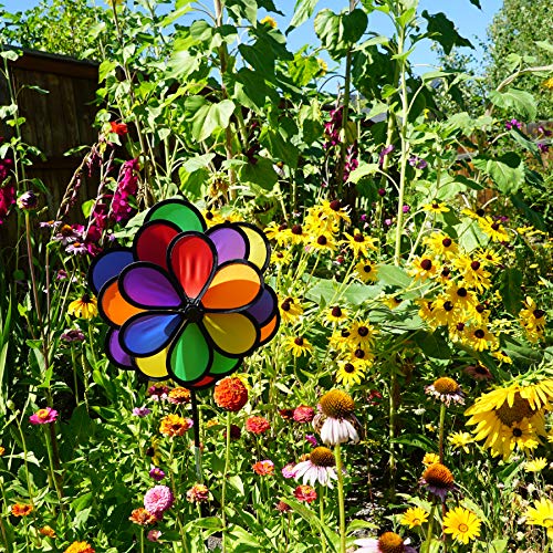 In the Breeze 2685 13.5 Inch Wind Colorful Spinner for Your Yard and Garden, 13.5" Rainbow Triple Flower