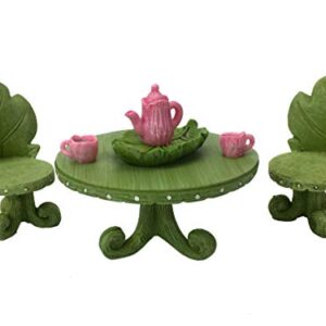 Miniature Fairy Garden Furniture Set: Leaf Bistro Set with Tea Set for Fairies and Garden Gnomes