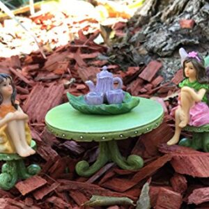 Miniature Fairy Garden Furniture Set: Leaf Bistro Set with Tea Set for Fairies and Garden Gnomes