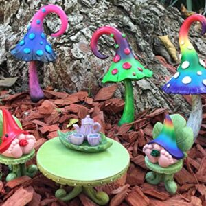 Miniature Fairy Garden Furniture Set: Leaf Bistro Set with Tea Set for Fairies and Garden Gnomes