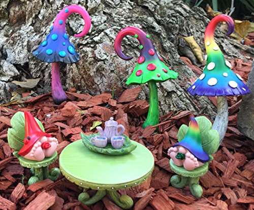 Miniature Fairy Garden Furniture Set: Leaf Bistro Set with Tea Set for Fairies and Garden Gnomes