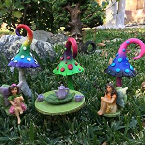 Miniature Fairy Garden Furniture Set: Leaf Bistro Set with Tea Set for Fairies and Garden Gnomes