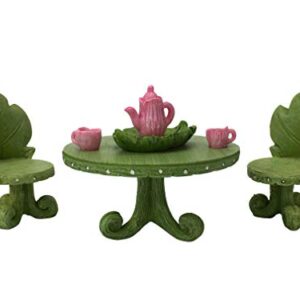 Miniature Fairy Garden Furniture Set: Leaf Bistro Set with Tea Set for Fairies and Garden Gnomes