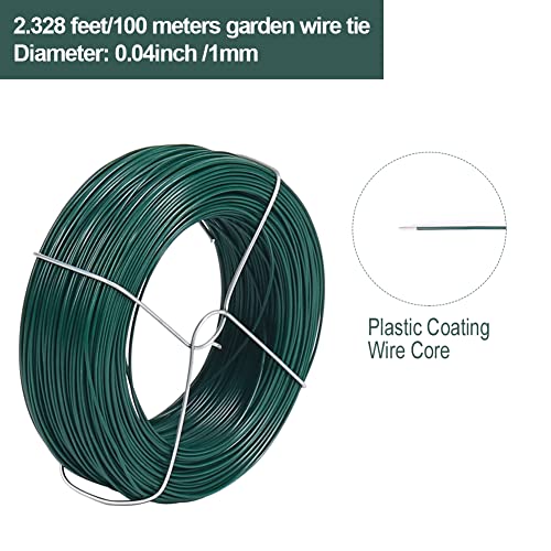 328 Feet Plant Twist Tie Plastic Coated Soft Garden Metal Wire 1mm Thin for Gardening, Home, Office (Green)