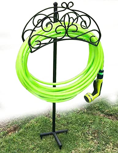 TREEZITEK Garden Hose Holder Hanger Detachable Metal Sturdy Water Hose Storage Stand for Outside Yard Lawn,Black