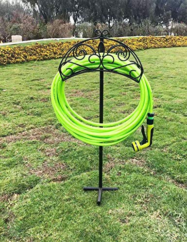 TREEZITEK Garden Hose Holder Hanger Detachable Metal Sturdy Water Hose Storage Stand for Outside Yard Lawn,Black