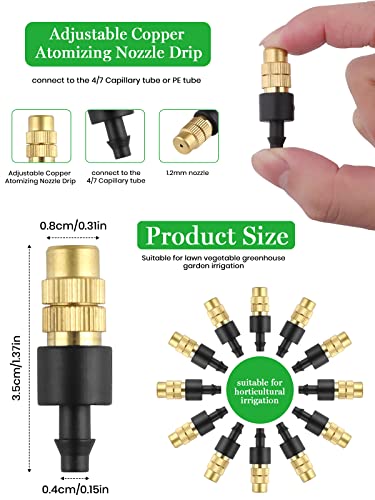 30PCS Adjustable Copper Atomizing Nozzle Kalolary Drip Irrigation Sprayer 4/7mm Atomizing Micro Sprinkler Garden Cooling Irrigation Equipment for Lawn Vegetables Greenhouse (Short)