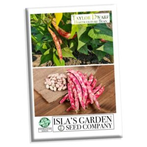 taylor dwarf horticulture (cranberry) bush bean seeds, 25+ heirloom seeds per packet, non gmo seeds, (isla’s garden seeds), botanical name: phaseolus vulgaris, 85% germination rates, great gift