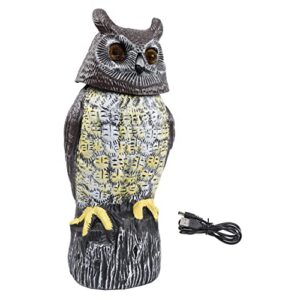 rural365 owl decoy bird deterrent – artificial solar powered fake owl with rotating head, flashing eyes, and bird sounds