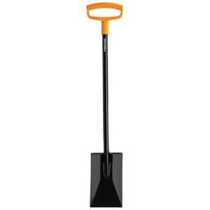 fiskars steel d-handle flat square garden spade, gardening tools for edging, digging, weed removal, heavy duty, 46 inch, black/orange