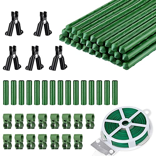 7/16" Garden Stakes,30pcs 16" Plant Stakes DIY 3ft 4ft 5ft 6ft Plant Support Sticks,Plant Support Stake with Sturdy Steel Core to Build Plant Trellis for Outdoor Garden Vegetables