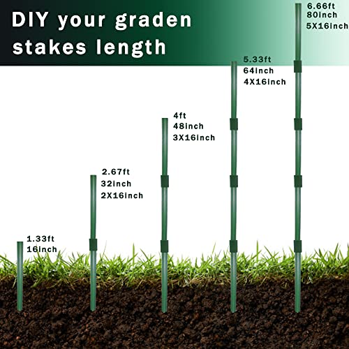 7/16" Garden Stakes,30pcs 16" Plant Stakes DIY 3ft 4ft 5ft 6ft Plant Support Sticks,Plant Support Stake with Sturdy Steel Core to Build Plant Trellis for Outdoor Garden Vegetables