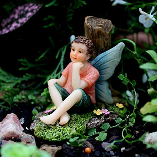PRETMANNS Fairy Garden Fairy Figurines - Adorable Fishing Boy Garden Fairies - Small Fairies for Gardens - The Boy Fairies are Ideal Accessories for an Outdoor Miniature Garden - 2 Fairies