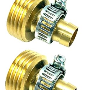 BRUFER 5022M Brass Male Garden Hose Thread Swivel With 1/2" Barb x 3/4"GHT, Includes Stainless Steel Clamps - Pack of 2 Complete Fittings with Clamps