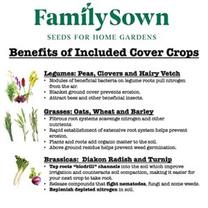 Cover Crops by Family Sown - 10 Variety Mix of Cover Crop Seeds Ideal for Home Gardens | Non-GMO, Open Pollinated, Made in The USA (1 LB)