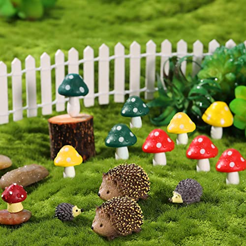 13 Pieces Miniature Fairy Garden Accessories Resin Mini Hedgehogs and Mushroom Garden Accessories Fairy Outdoor Garden Animals Figurines for Fairy Garden Micro Landscape Plant Pots Bonsai Craft Decor