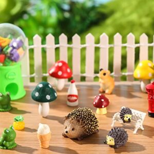 13 Pieces Miniature Fairy Garden Accessories Resin Mini Hedgehogs and Mushroom Garden Accessories Fairy Outdoor Garden Animals Figurines for Fairy Garden Micro Landscape Plant Pots Bonsai Craft Decor