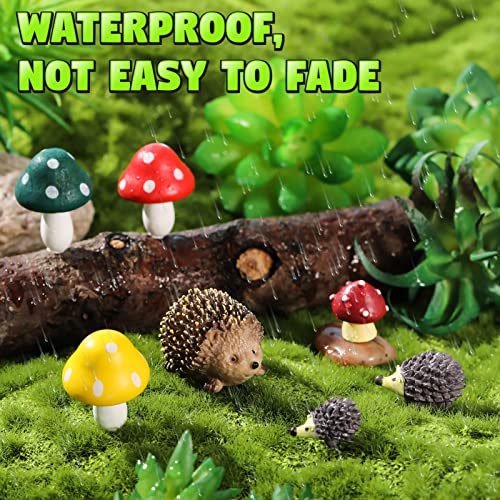 13 Pieces Miniature Fairy Garden Accessories Resin Mini Hedgehogs and Mushroom Garden Accessories Fairy Outdoor Garden Animals Figurines for Fairy Garden Micro Landscape Plant Pots Bonsai Craft Decor