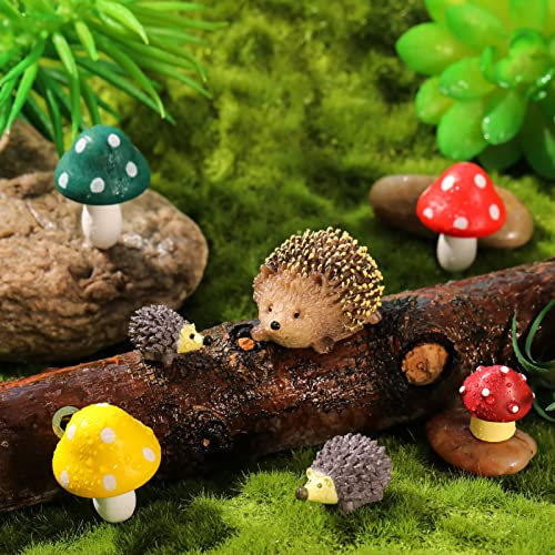 13 Pieces Miniature Fairy Garden Accessories Resin Mini Hedgehogs and Mushroom Garden Accessories Fairy Outdoor Garden Animals Figurines for Fairy Garden Micro Landscape Plant Pots Bonsai Craft Decor